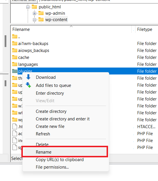 วิธีการปิด Plugin ทั้งหมดผ่าน FTP Hosting