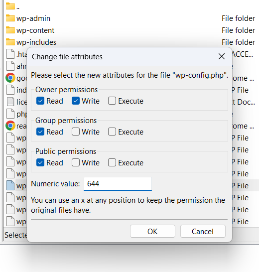 ค่า Permission ที่ WordPress แนะนำ
