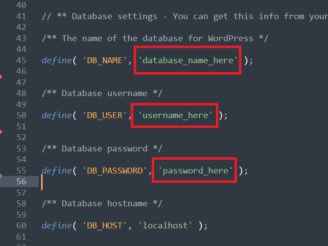 รหัสการเชื่อมต่อ Database WordPress