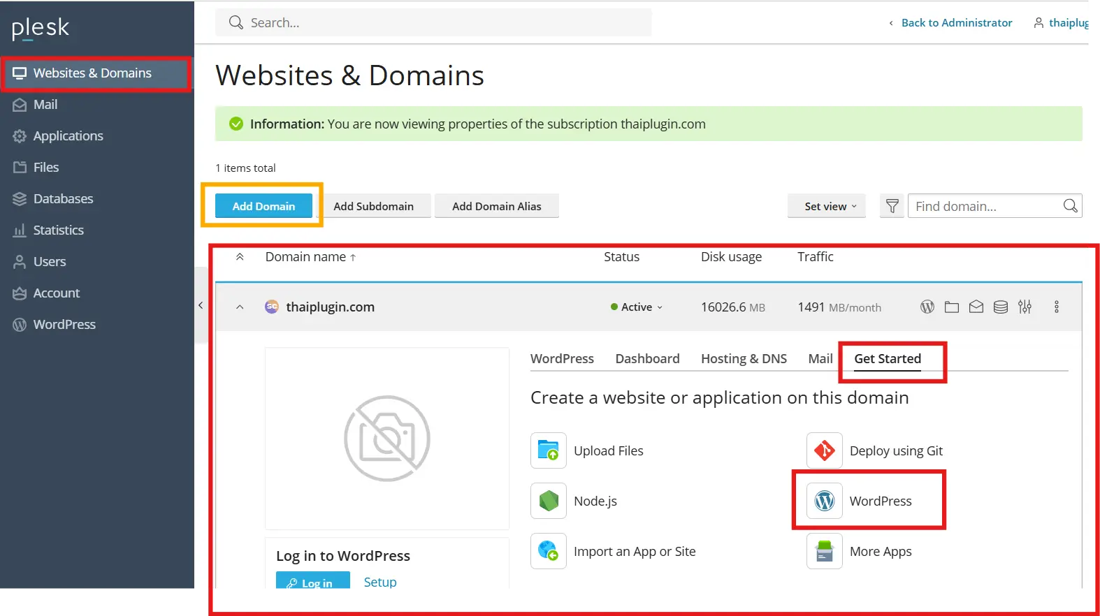 ติดตั้ง WordPress บน Plesk - เริ่มต้น