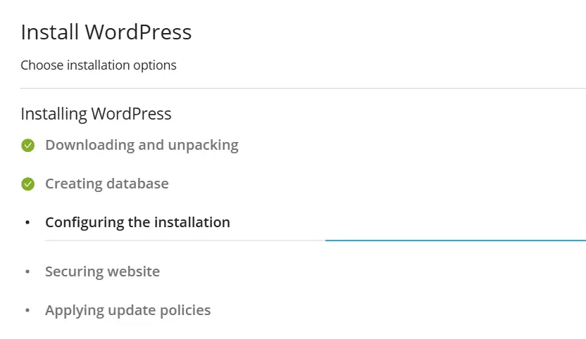 ติดตั้ง WordPress บน Plesk - กำลังติดตั้ง