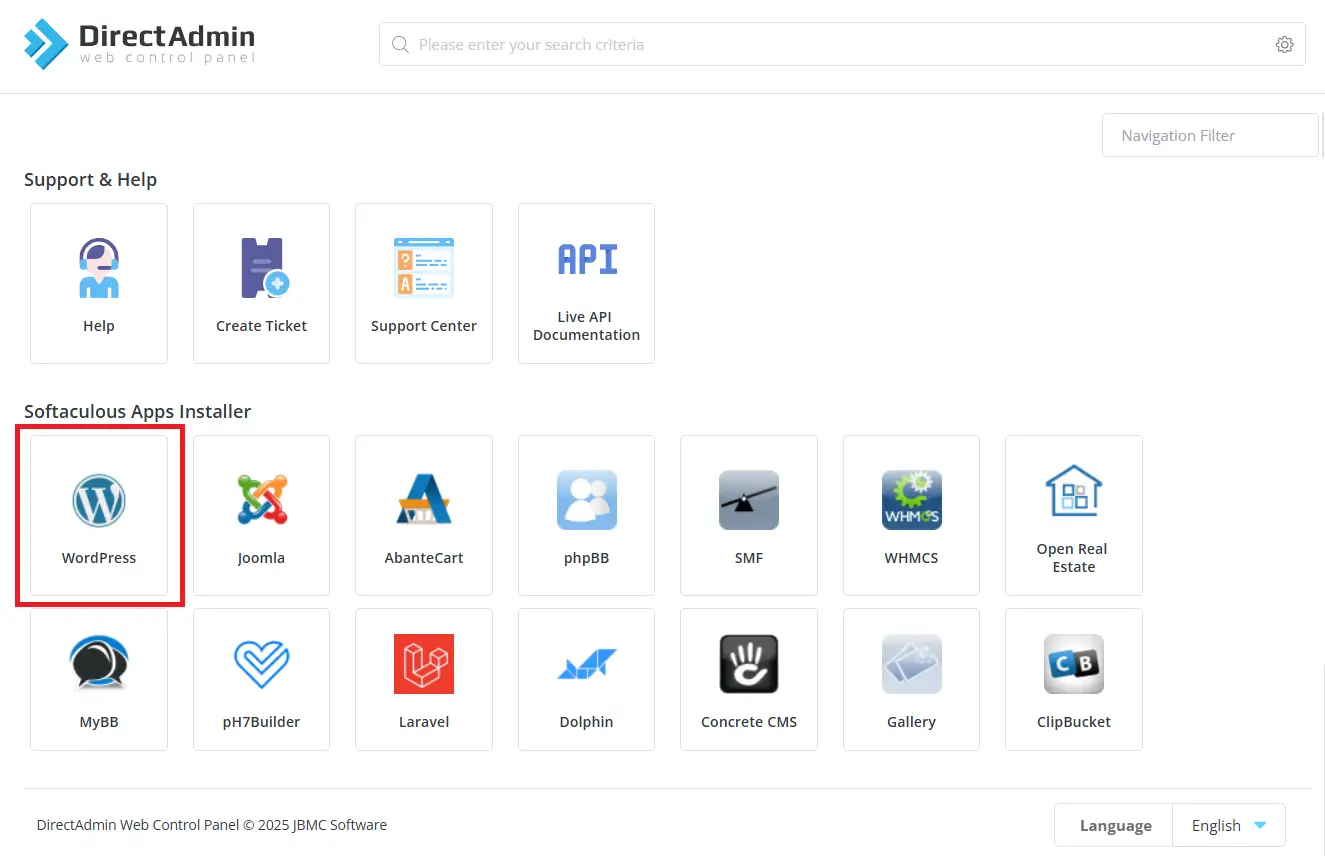 เลือกติดตั้งด้วย WordPress เลือกติดตั้งด้วย WordPress