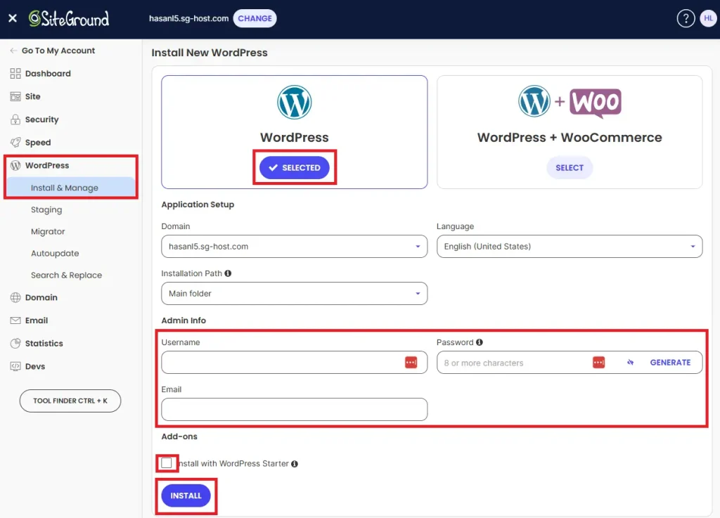 วิธีติดตั้ง WordPress บน Siteground ขั้นตอนที่ 6